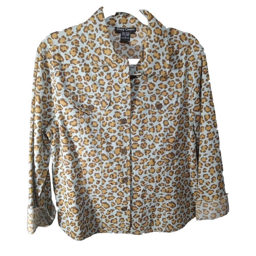 Leopard Print Jean Jacket Womens Size (L) Large Gaudy Couture